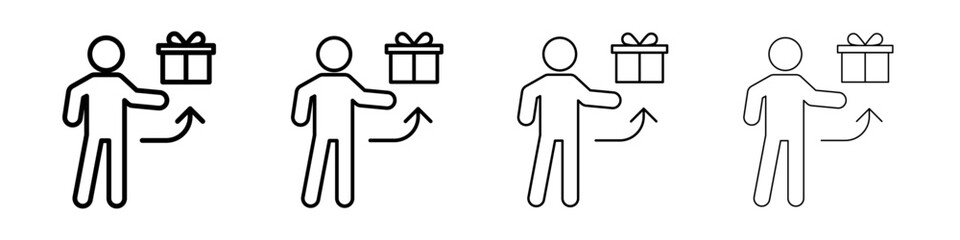 Person offer gift icon Outline sign symbol set