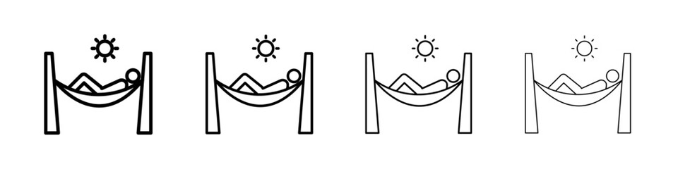 Person relaxing on hammock icon Outline sign symbol set