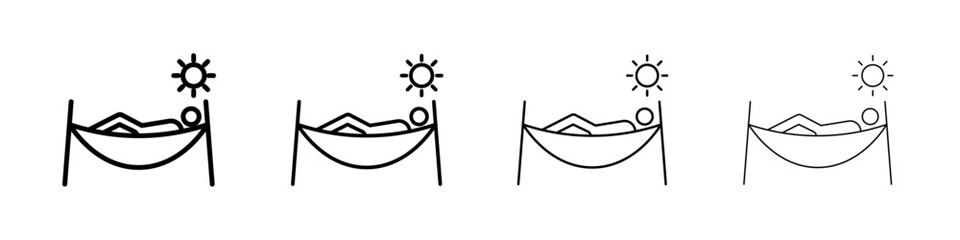 Person relaxing on hammock icon Outline sign symbol set