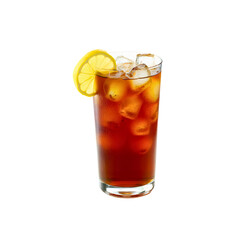 Refreshing Iced Tea with Lemon Slice and Ice Cubes in Glass