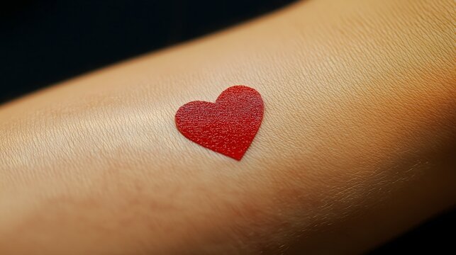 Heart-shaped sticker on donor's arm signifies successful blood donation event at local community center