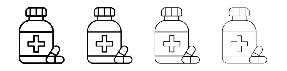 Fototapeta premium Pill bottle icon Outline sign symbol set