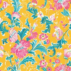 Yellow chintz and pastels mixed with pop colors flower seamless repeating floral pattern 4