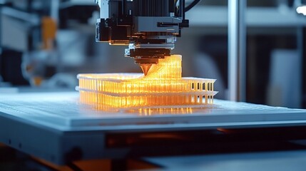 Automated 3d printer producing a detailed plastic model prototype, showcasing innovative technology in a cutting-edge laboratory environment dedicated to engineering and design