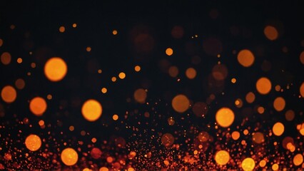 Fire embers bokeh dots on black background