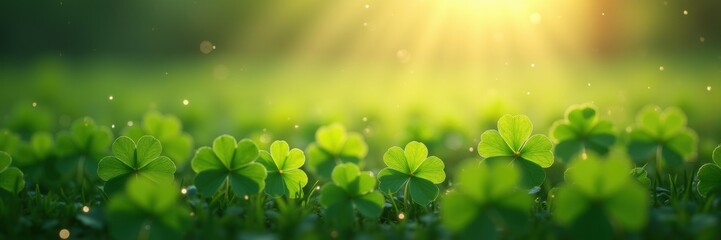 Obraz premium Celebrate St. Patrick's Day with this vibrant image of lush green clovers, symbolizing luck and renewal, perfect for festive promotions and celebrations.