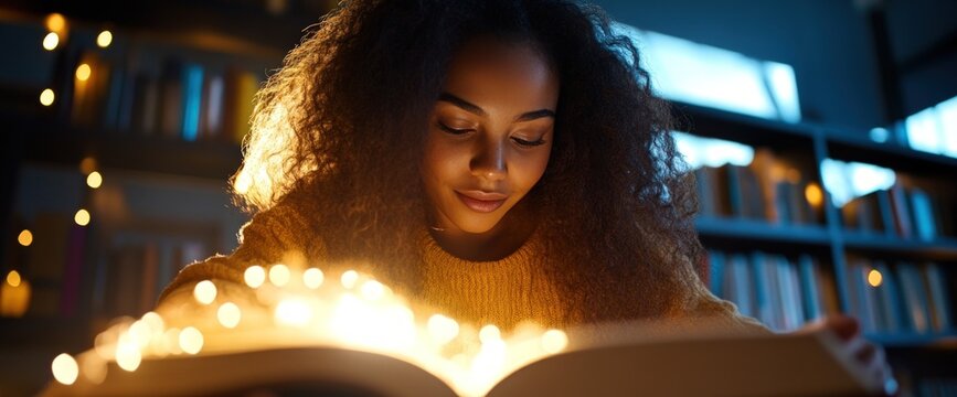 Enchanted Reading: A Young Woman Immersed in a Magical Literary World