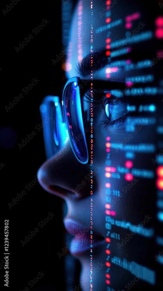 Poster cyberpunk female coder: a futuristic portrait of digital innovation