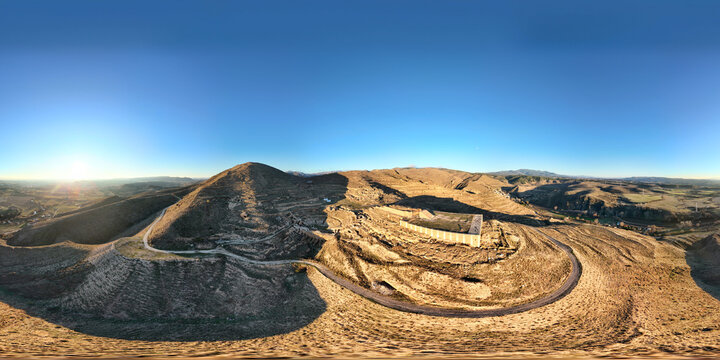 Aerial View of Ancient Archaeological Site of Augusta Bilbilis in northern Spain on Hillside