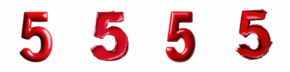 Fototapeta premium Number 5, made of red lipstick, logotype, Five isolated on a transparent background