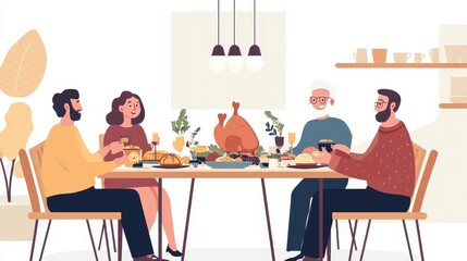 Fototapeta premium Family Gathering Around Table for Festive Dinner Celebration