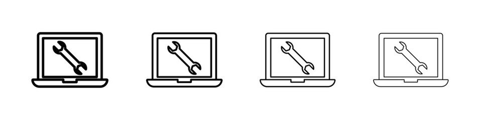 Repairing laptop icon Outline sign symbol set