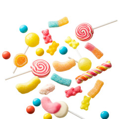 flying candies isolated on transparent background, PNG, cutout