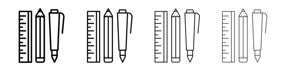 Ruler, pencil and pen icon Outline sign symbol set