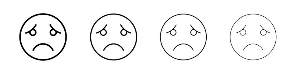 Obraz premium Sad, upset or lonely emoticon icon Outline sign symbol set