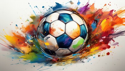 soccer ball illustration with colorful paint splash on a white background