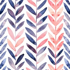 Obraz premium Watercolor fishbone plant leaf seamless repeating pattern on white background 3
