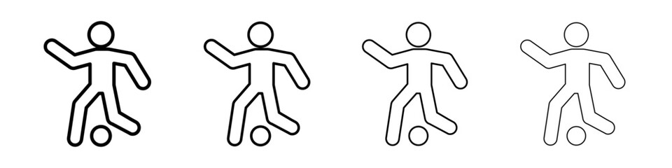 Soccer player with ball icon Outline sign symbol set