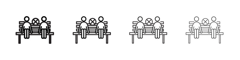Social distancing sitting icon Outline sign symbol set