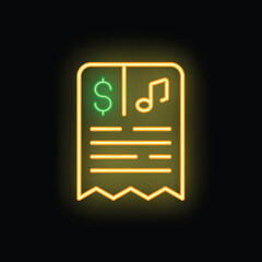 Glowing neon line music playlist icon isolated on black background. Concept of music store, streaming service with paid subscription. Vector illustration