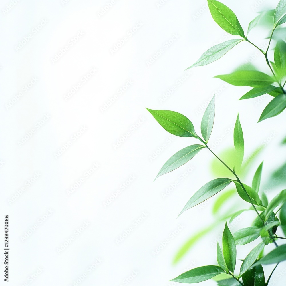 Poster Green leaves gently swaying in a soft breeze against a light background during daylight hours. Generative AI