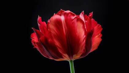 Fototapeta premium single red parrot tulip on black background