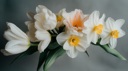 A bouquet of white and yellow flowers with a yellow center