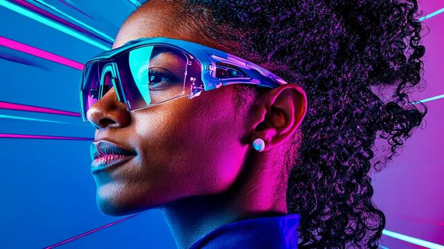 An athlete confidently models advanced eyewear against a vibrant backdrop, highlighting how technology blends with sport and style in a modern environment