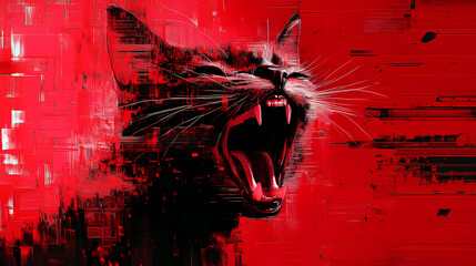 Exploration of vibrant red glitch distortion and chaotic digital error effects in modern art. Distortion and Abstraction. Illustration