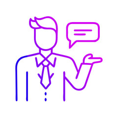 Obraz premium Businessman Giving Speech Icon for Presentation Resources Businessman delivering a speech, ideal for presentation templates, public speaking guides, or professional development blogs.