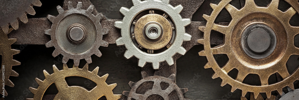 Poster Interlocking gears creating mechanical movement and energy