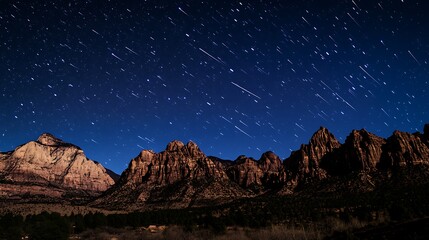 Obraz premium Star trails over majestic mountain range at night.