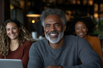 A man with a beard and gray hair is smiling at the camera