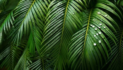 Obraz premium green palm leaves with water drops