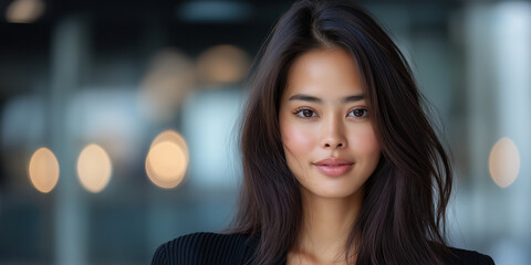 Obraz premium A woman with long dark hair and a smile on her face