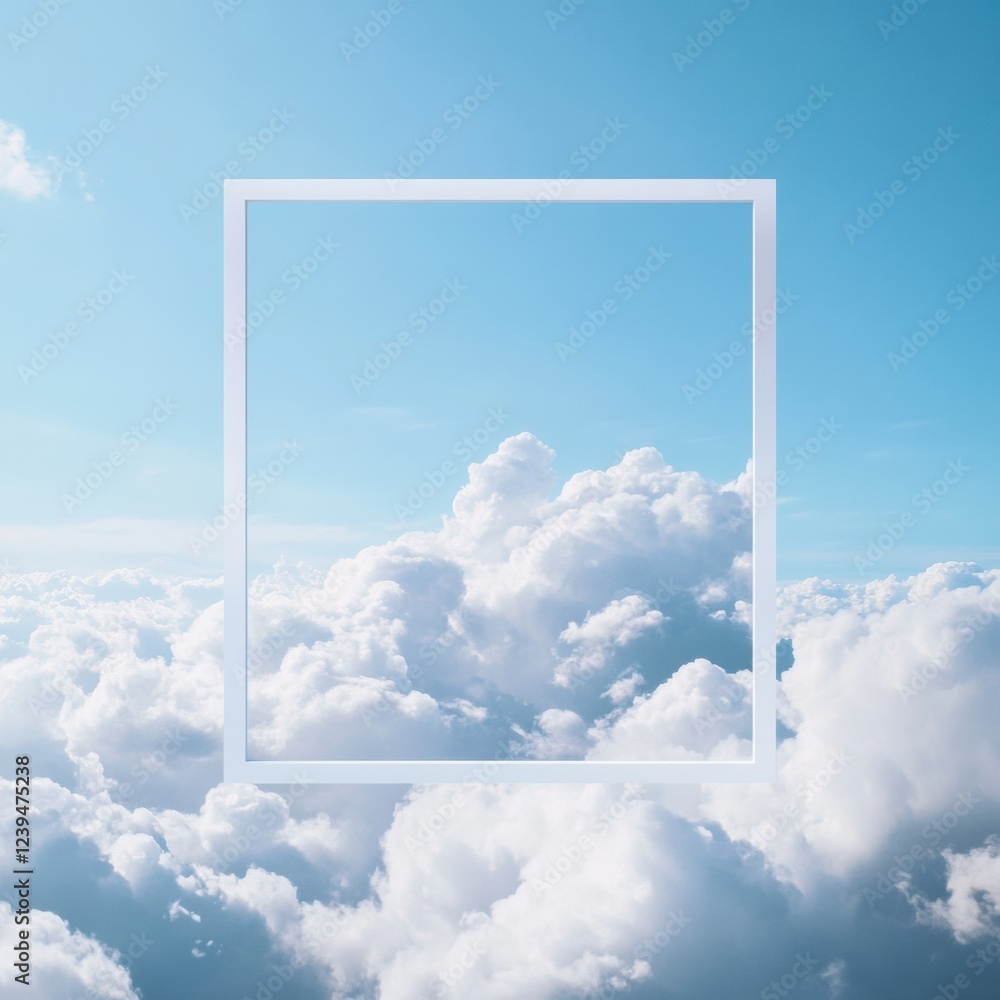 Aufkleber clouds illuminated by sunlight framed by a square shape in a clear blue sky during daylight hours. g