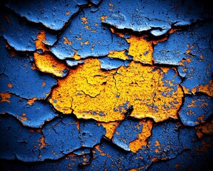 Obraz premium Cracked Blue and Orange Paint Texture with Distressed Surface Detail