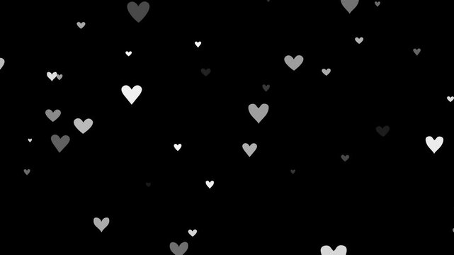 Alpha matte of hearts twinkling for Valentine's day overlay. Heart particles fading in and out for a romantic theme celebrating love, passion, or for a Valentines day background.