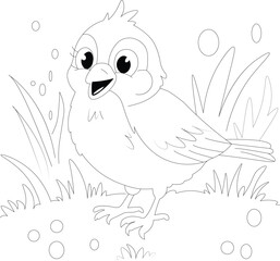 Kawaii Bird Summer Coloring Page