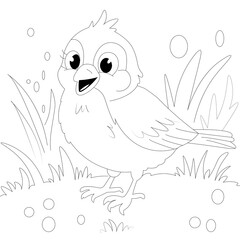Kawaii Bird Summer Coloring Page
