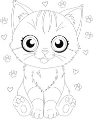 Obraz premium Kawaii Cat Hand Draw Coloring Page