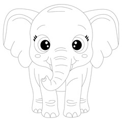 Kawaii Elephant Line Draw Wildlife Coloring Page