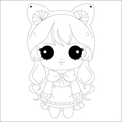 Kawaii Girl Hand Draw Coloring Page