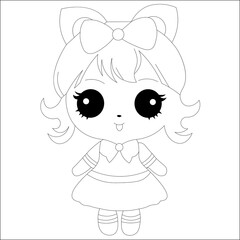 Kawaii Girl Line Draw Coloring Page