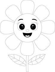 Kawaii Happy Flower Hand Draw Coloring Page