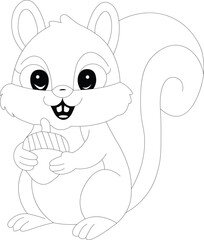 Kawaii Happy Squirrel Hand Draw Coloring Page