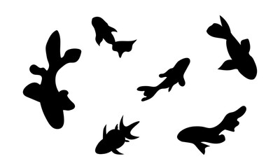 泳いでいる魚たちのシルエットイラスト　上から見た図