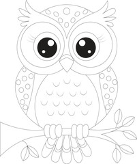 Kawaii Owl Hand Draw Animal Coloring Page