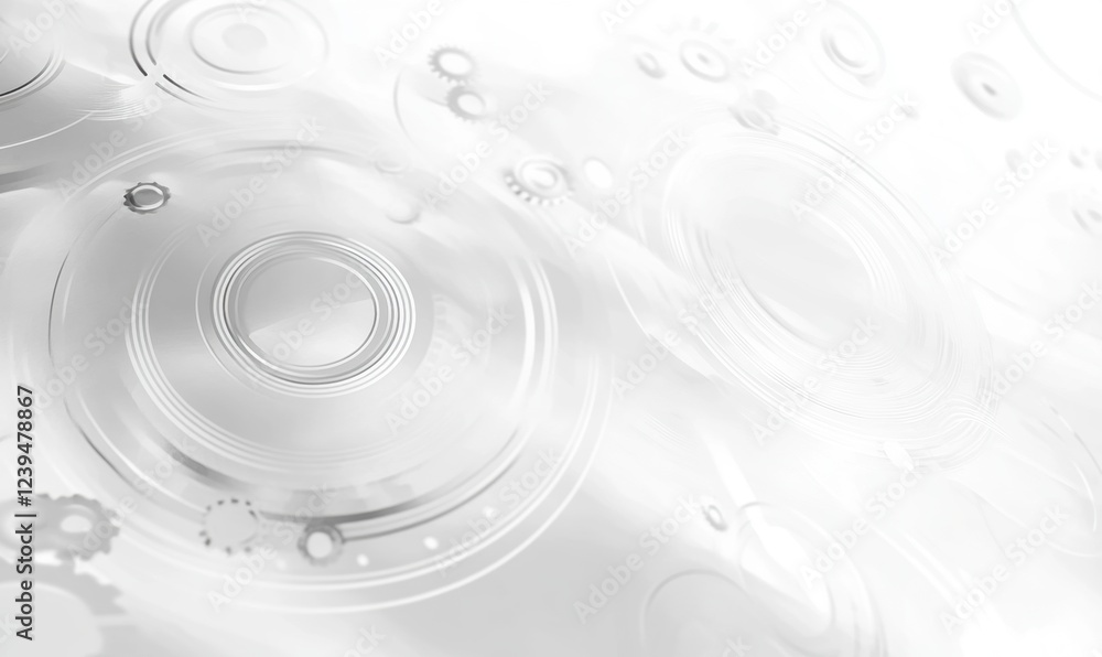 Poster abstract white background with digital technology and gear circles in a light gray color generative 