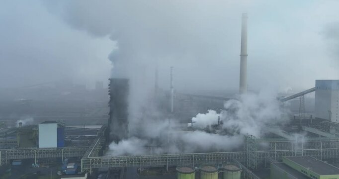 Aerial views on Schwelgern cokes factory, Kokerei Schwelgernmajor industrial site in Duisburg North Rhine-Westphalia, Germany, Rhine Ruhr metropolitan region.